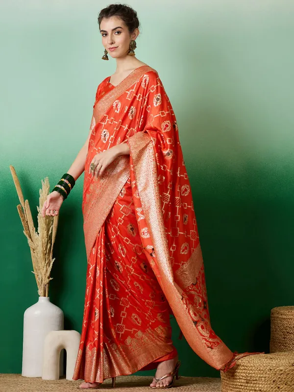 Orange_Dola_Cotton_Premium_&_Elegant_(_Elegant_)_Saree_With_Blouse_Piece_For_Women