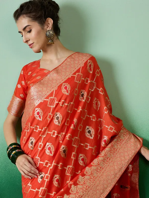 Orange_Dola_Cotton_Premium_&_Elegant_(_Elegant_)_Saree_With_Blouse_Piece_For_Women