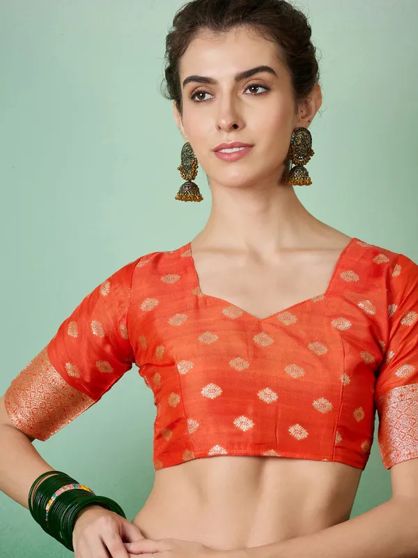 Orange_Dola_Cotton_Premium_&_Elegant_(_Elegant_)_Saree_With_Blouse_Piece_For_Women