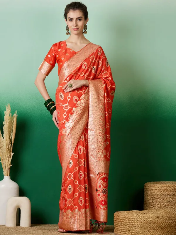 Orange_Dola_Cotton_Premium_&_Elegant_(_Elegant_)_Saree_With_Blouse_Piece_For_Women