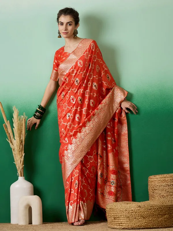 Orange_Dola_Cotton_Premium_&_Elegant_(_Elegant_)_Saree_With_Blouse_Piece_For_Women