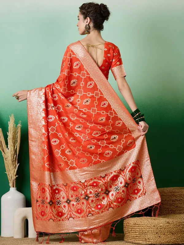 Orange_Dola_Cotton_Premium_&_Elegant_(_Elegant_)_Saree_With_Blouse_Piece_For_Women