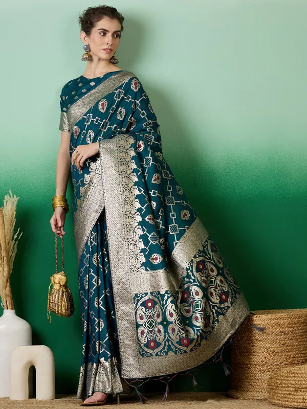 Teal_Dola_Cotton_Premium_&_Elegant_(_Elegant_)_Saree_With_Blouse_Piece_For_Women