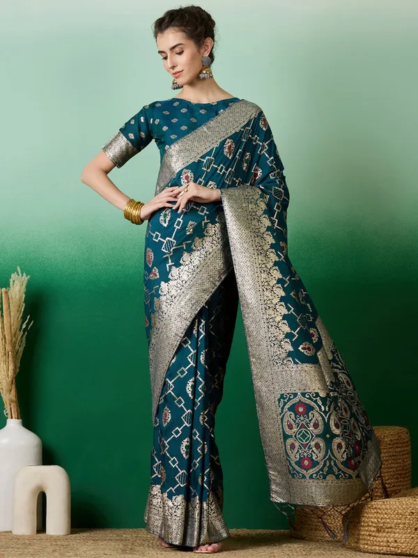 Teal_Dola_Cotton_Premium_&_Elegant_(_Elegant_)_Saree_With_Blouse_Piece_For_Women