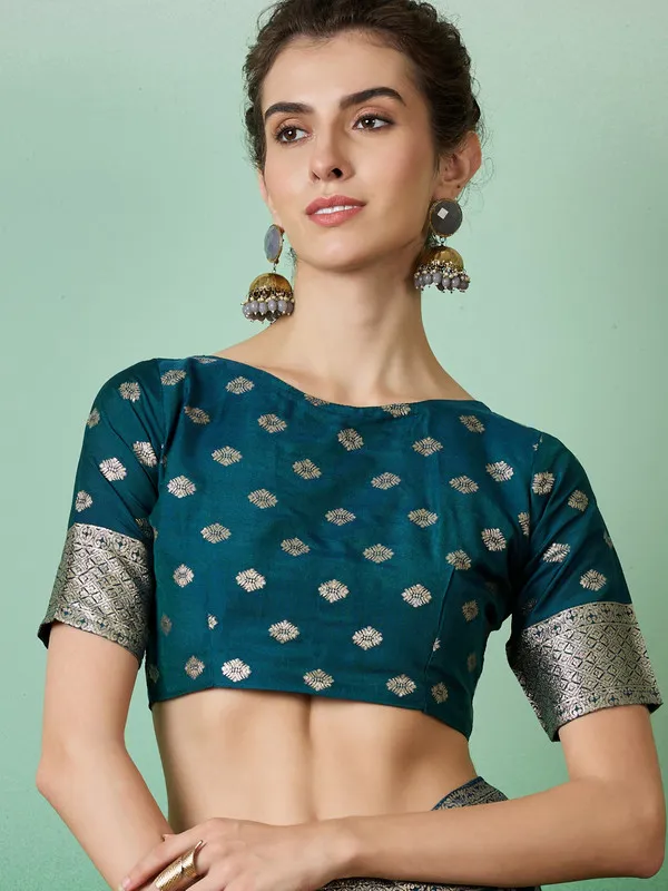 Teal_Dola_Cotton_Premium_&_Elegant_(_Elegant_)_Saree_With_Blouse_Piece_For_Women
