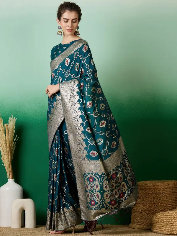 Teal_Dola_Cotton_Premium_&_Elegant_(_Elegant_)_Saree_With_Blouse_Piece_For_Women