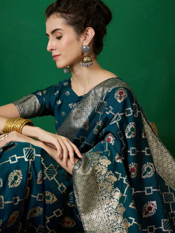 Teal_Dola_Cotton_Premium_&_Elegant_(_Elegant_)_Saree_With_Blouse_Piece_For_Women