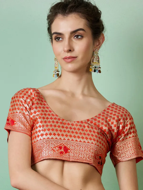 Orange_Dola_Cotton_Premium_&_Elegant_Saree_With_Blouse_Piece_For_Women