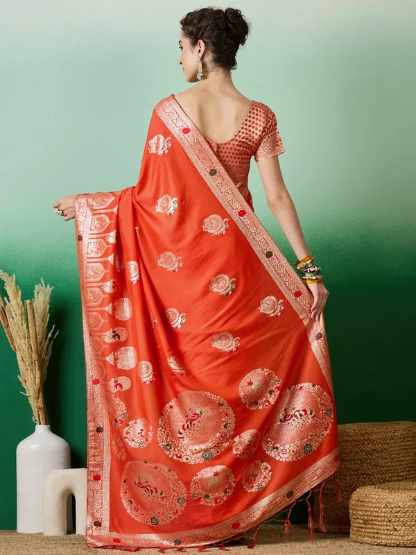 Orange_Dola_Cotton_Premium_&_Elegant_Saree_With_Blouse_Piece_For_Women