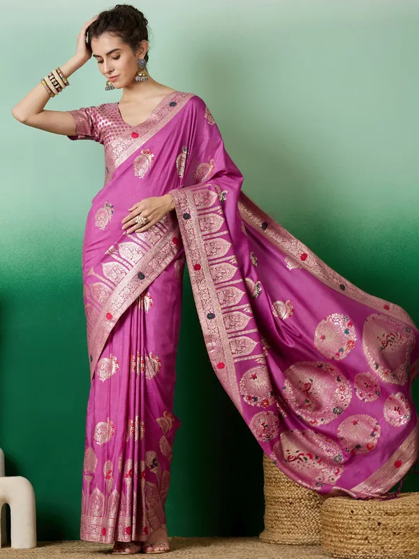 Pinkmagenta_Dola_Cotton_Premium_&_Elegant_Saree_With_Blouse_Piece_For_Women