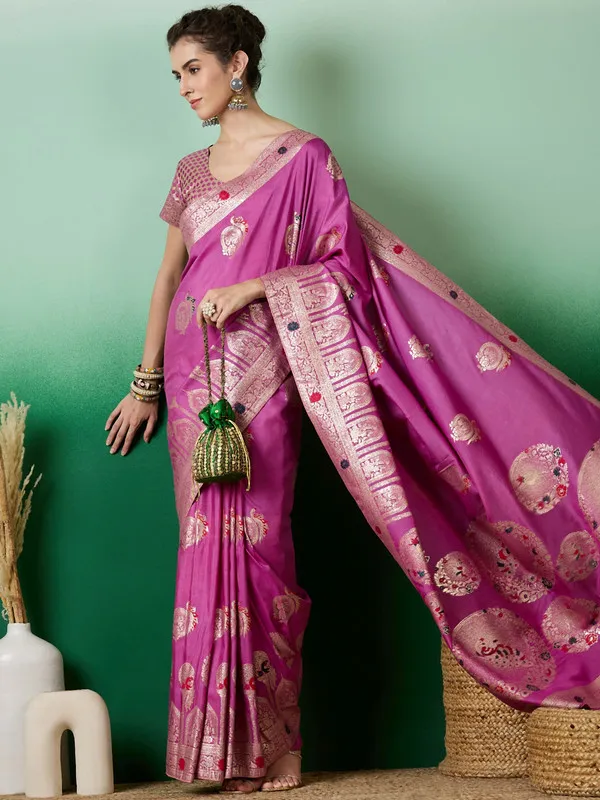Pinkmagenta_Dola_Cotton_Premium_&_Elegant_Saree_With_Blouse_Piece_For_Women