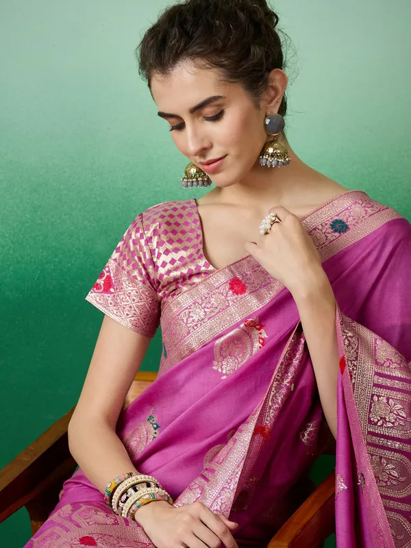Pinkmagenta_Dola_Cotton_Premium_&_Elegant_Saree_With_Blouse_Piece_For_Women