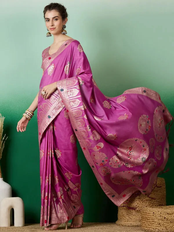 Pinkmagenta_Dola_Cotton_Premium_&_Elegant_Saree_With_Blouse_Piece_For_Women
