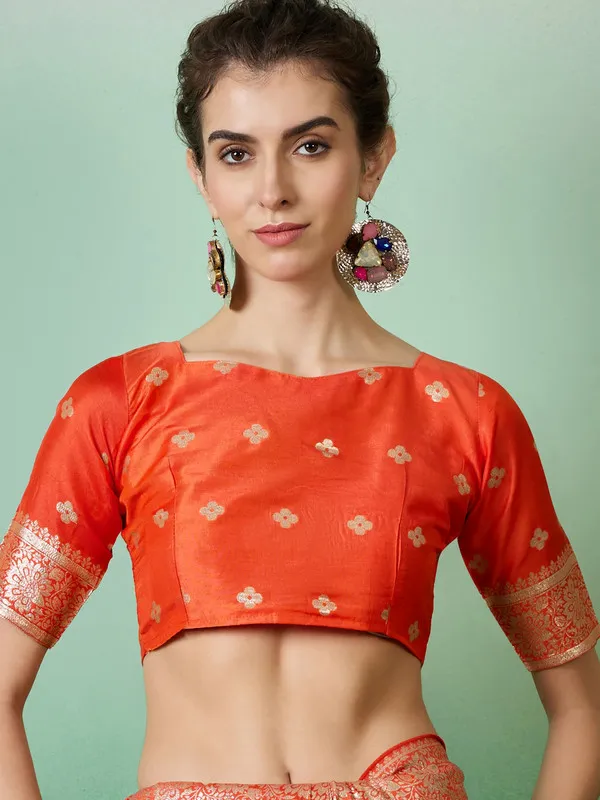 Orange_Dola_Cotton_Premium_&_Elegant_(_Traditional_)_Saree_With_Blouse_Piece_For_Women