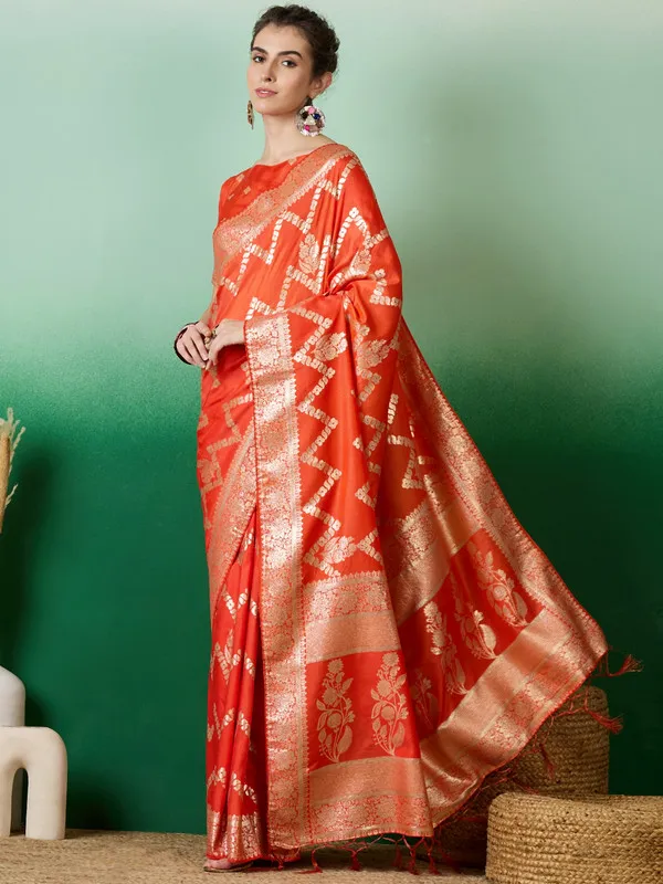 Orange_Dola_Cotton_Premium_&_Elegant_(_Traditional_)_Saree_With_Blouse_Piece_For_Women
