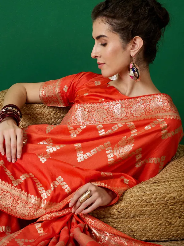 Orange_Dola_Cotton_Premium_&_Elegant_(_Traditional_)_Saree_With_Blouse_Piece_For_Women