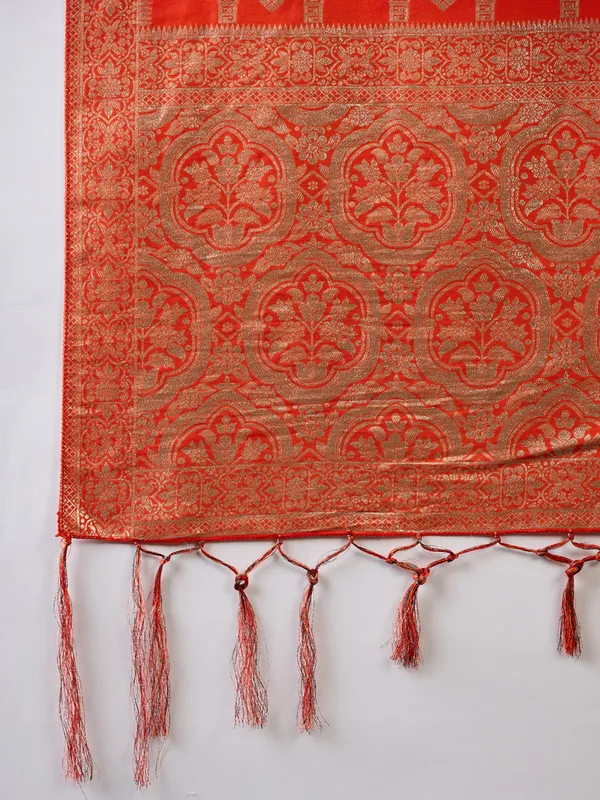 Orange_Dola_Cotton_Premium_&_Elegant_(_Rich_Pallu_)_Saree_With_Blouse_Piece_For_Women