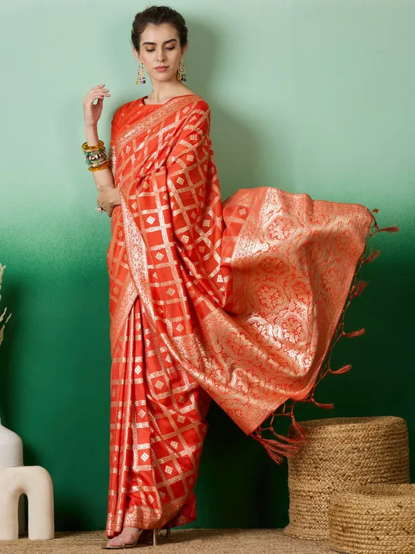 Orange_Dola_Cotton_Premium_&_Elegant_(_Rich_Pallu_)_Saree_With_Blouse_Piece_For_Women