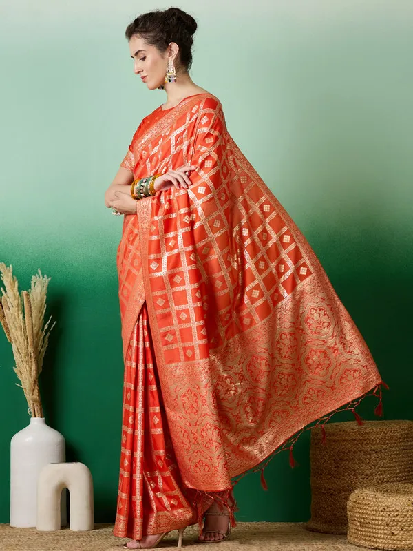 Orange_Dola_Cotton_Premium_&_Elegant_(_Rich_Pallu_)_Saree_With_Blouse_Piece_For_Women
