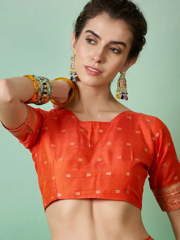 Orange_Dola_Cotton_Premium_&_Elegant_(_Rich_Pallu_)_Saree_With_Blouse_Piece_For_Women
