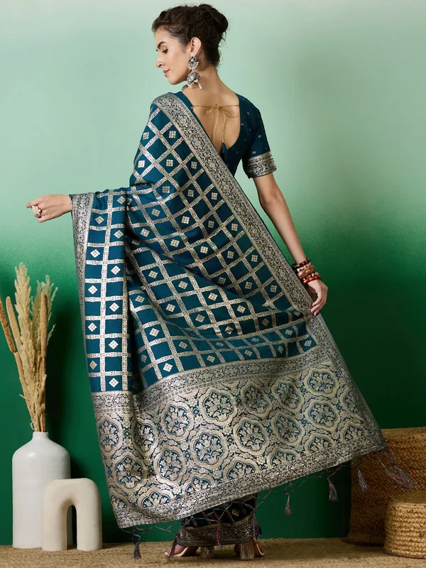 Teal_Blue_Dola_Cotton_Premium_&_Elegant_(_Rich_Pallu_)_Saree_With_Blouse_Piece_For_Women