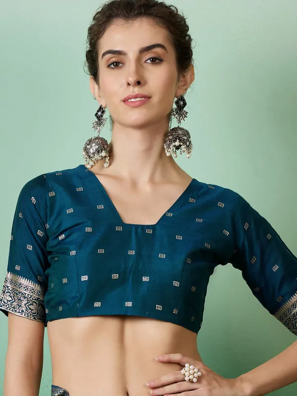 Teal_Blue_Dola_Cotton_Premium_&_Elegant_(_Rich_Pallu_)_Saree_With_Blouse_Piece_For_Women