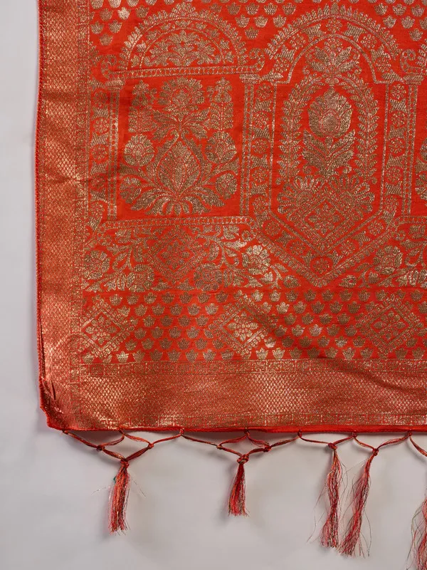 Orange_Dola_Cotton_Premium_&_Elegant_(_Rich_)_Saree_With_Blouse_Piece_For_Women