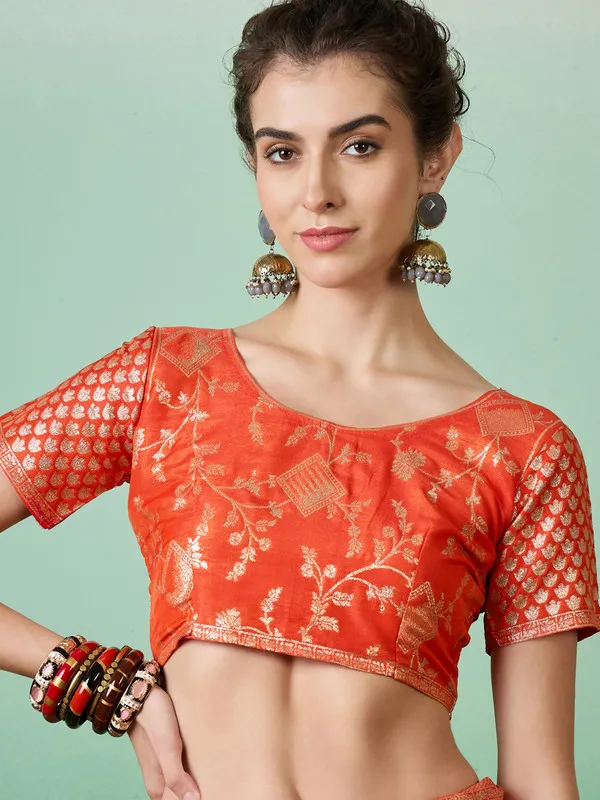Orange_Dola_Cotton_Premium_&_Elegant_(_Rich_)_Saree_With_Blouse_Piece_For_Women