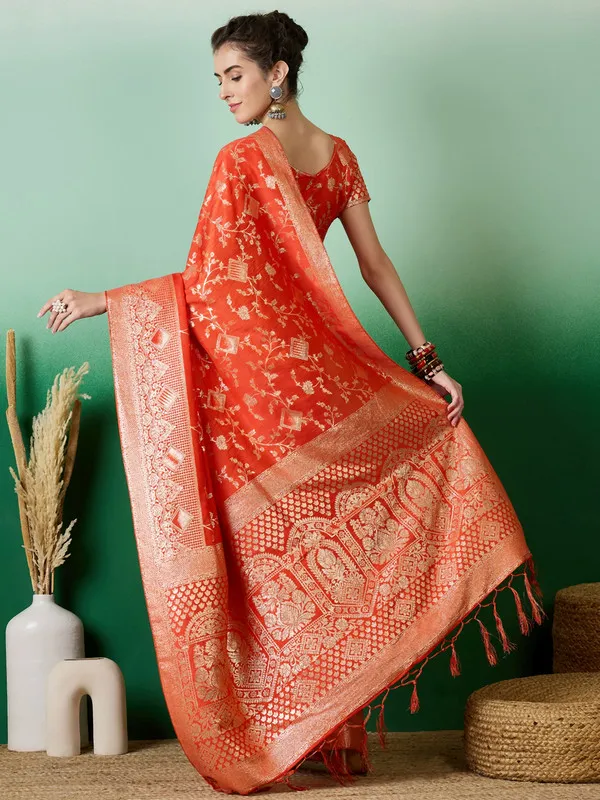 Orange_Dola_Cotton_Premium_&_Elegant_(_Rich_)_Saree_With_Blouse_Piece_For_Women