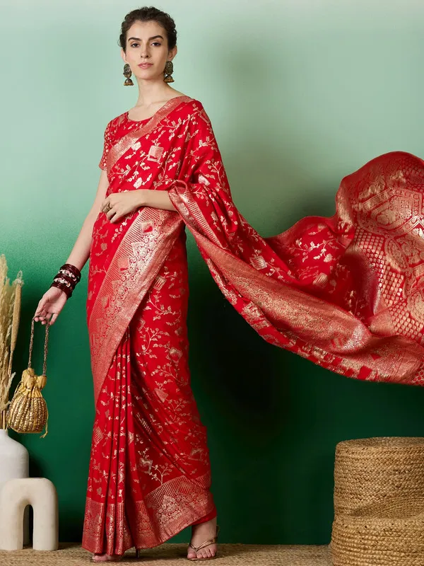 Red_Dola_Cotton_Premium_&_Elegant_(_Rich_)_Saree_With_Blouse_Piece_For_Women
