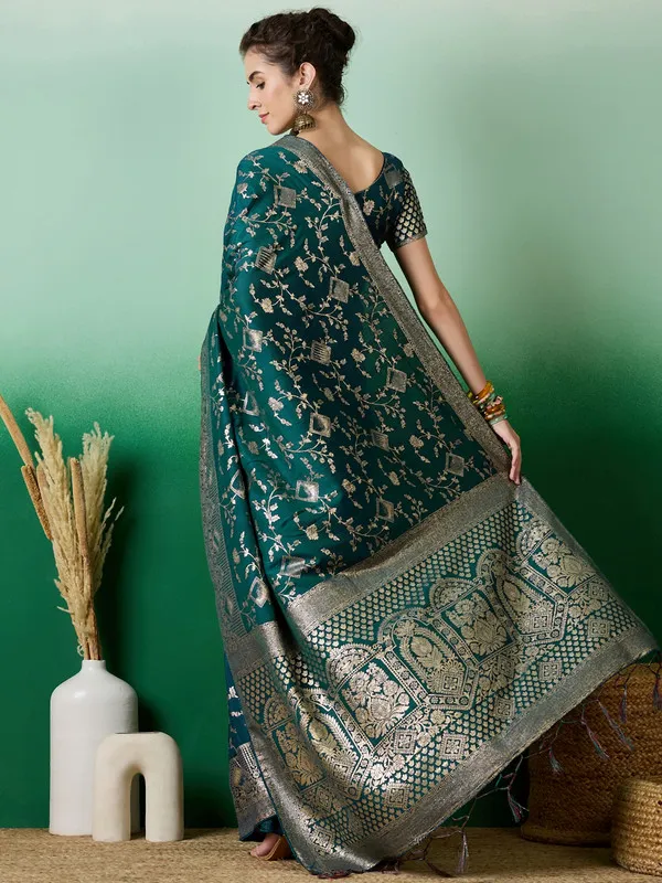 Teal_Blue_Dola_Cotton_Premium_&_Elegant_(_Rich_)_Saree_With_Blouse_Piece_For_Women