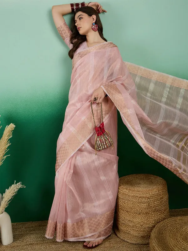 Pink_Khadi_Organza_Premium_&_Elegant_(_All_Over_Sequin_Work_)_Saree_With_Blouse_Piece_For_Women