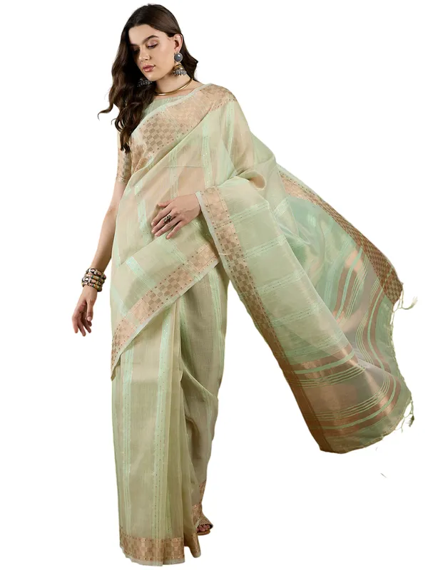 Pistagreen_Khadi_Organza_Premium_&_Elegant_(_All_Over_Sequin_Work_)_Saree_With_Blouse_Piece_For_Women