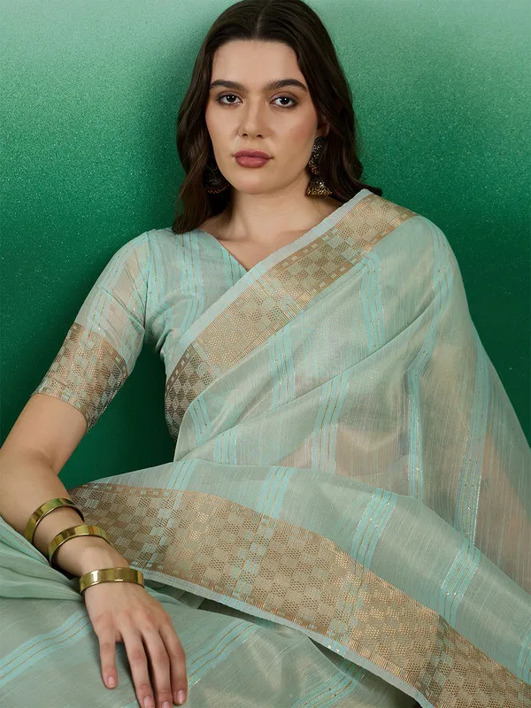 Seagreen_Khadi_Organza_Premium_&_Elegant_(_All_Over_Sequin_Work_)_Saree_With_Blouse_Piece_For_Women