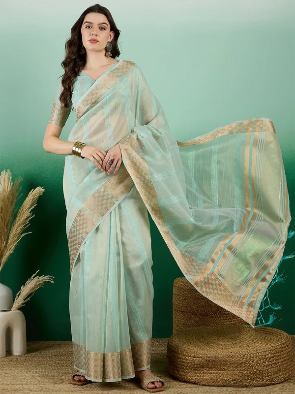 Seagreen_Khadi_Organza_Premium_&_Elegant_(_All_Over_Sequin_Work_)_Saree_With_Blouse_Piece_For_Women