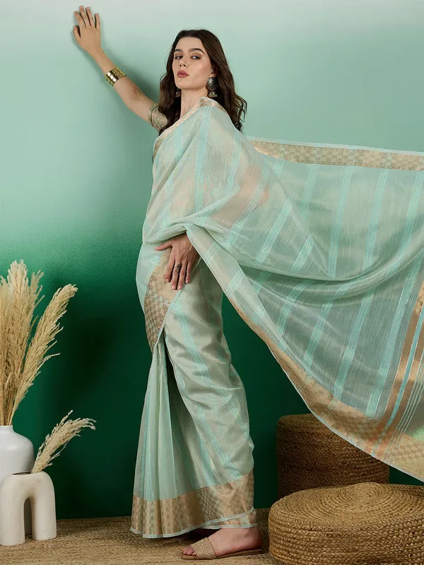 Seagreen_Khadi_Organza_Premium_&_Elegant_(_All_Over_Sequin_Work_)_Saree_With_Blouse_Piece_For_Women