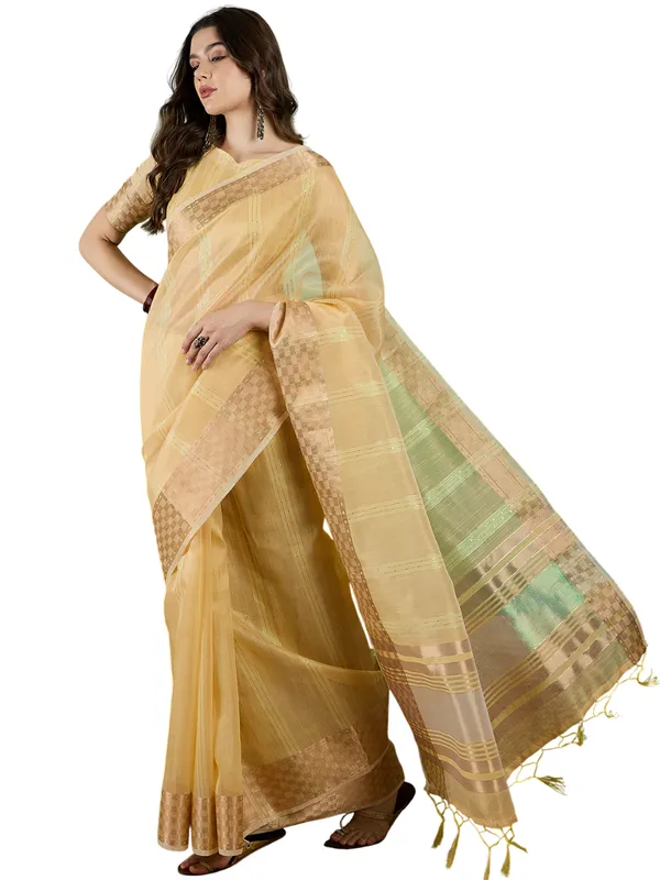 Yellow_Khadi_Organza_Premium_&_Elegant_(_All_Over_Sequin_Work_)_Saree_With_Blouse_Piece_For_Women