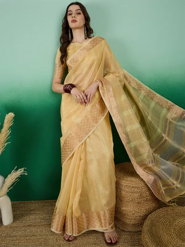 Yellow_Khadi_Organza_Premium_&_Elegant_(_All_Over_Sequin_Work_)_Saree_With_Blouse_Piece_For_Women