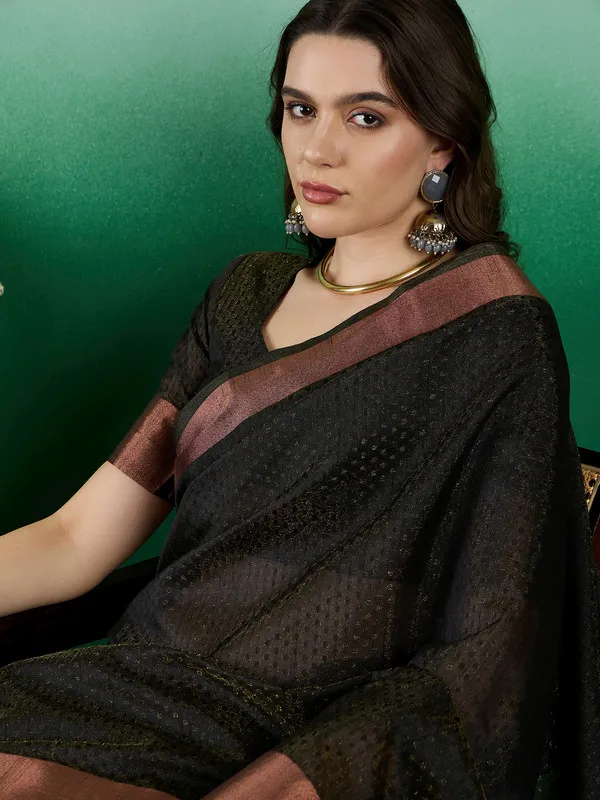 Black_Khadi_Organza_Premium_&_Elegant_(_Self_Design,_Zari_Border_)_Saree_With_Blouse_Piece_For_Women