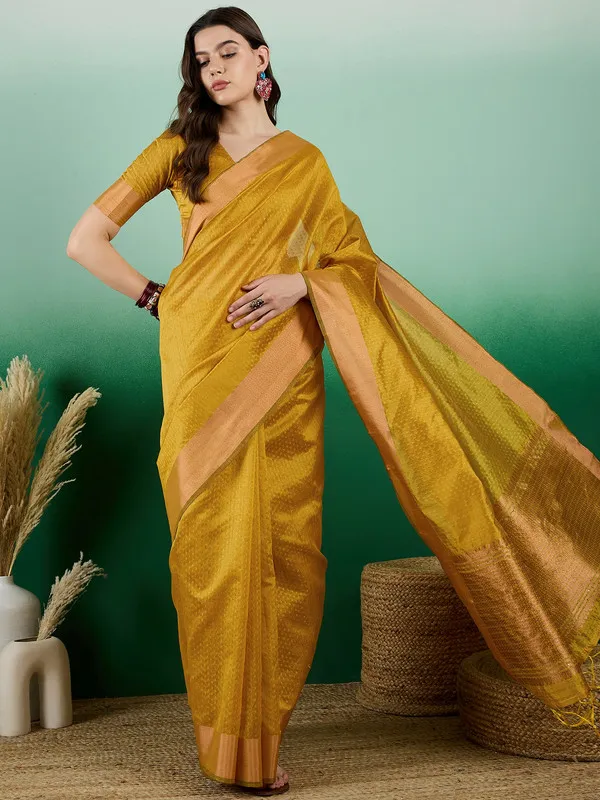 Golden_Khadi_Organza_Premium_&_Elegant_(_Self_Design,_Zari_Border_)_Saree_With_Blouse_Piece_For_Women