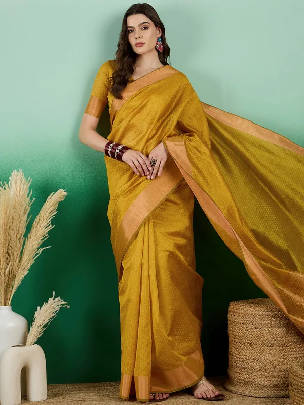 Golden_Khadi_Organza_Premium_&_Elegant_(_Self_Design,_Zari_Border_)_Saree_With_Blouse_Piece_For_Women