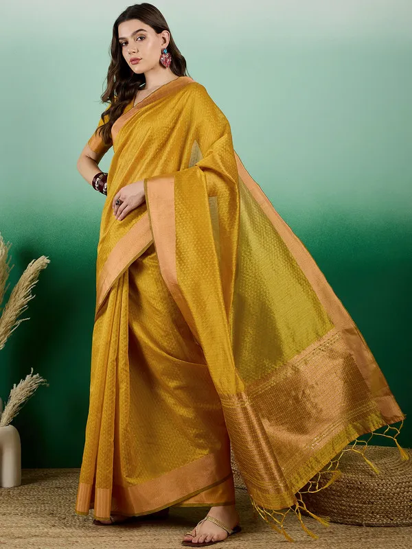 Golden_Khadi_Organza_Premium_&_Elegant_(_Self_Design,_Zari_Border_)_Saree_With_Blouse_Piece_For_Women