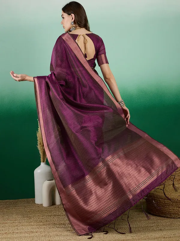 Purple_Khadi_Organza_Premium_&_Elegant_(_Self_Design,_Zari_Border_)_Saree_With_Blouse_Piece_For_Women