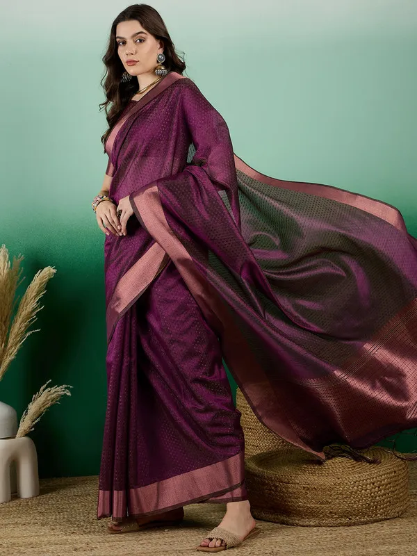 Purple_Khadi_Organza_Premium_&_Elegant_(_Self_Design,_Zari_Border_)_Saree_With_Blouse_Piece_For_Women