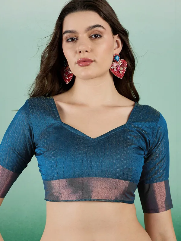 Tealblue_Khadi_Organza_Premium_&_Elegant_(_Self_Design,_Zari_Border_)_Saree_With_Blouse_Piece_For_Women