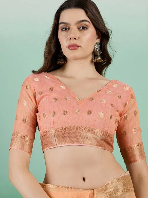 Orange_Khadi_Organza_Premium_&_Elegant_(_Golden_Zari_Polka_Dots_)_Saree_With_Blouse_Piece_For_Women