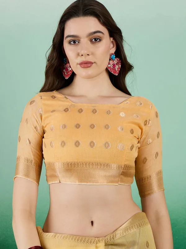 Yellow_Khadi_Organza_Premium_&_Elegant_(_Golden_Zari_Polka_Dots_)_Saree_With_Blouse_Piece_For_Women