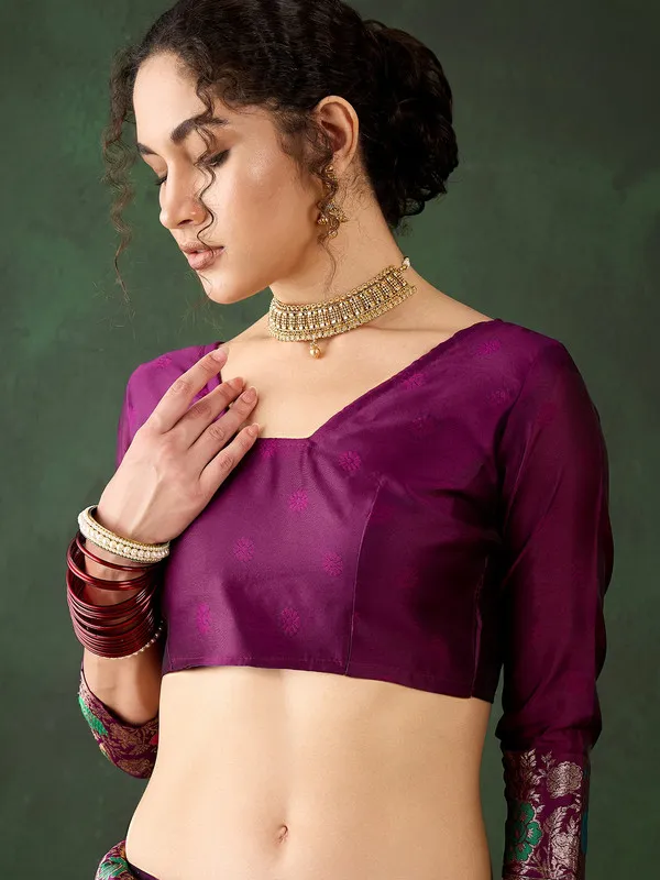 Purple_Cotton_Silk___Premium_&_Elegant_(_Multicolour_Floral_Jacquard_)_Saree_With_Blouse_Piece_For_Women