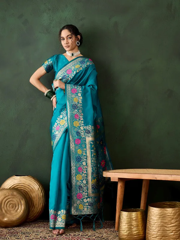 Rama_Cotton_Silk___Premium_&_Elegant_(_Multicolour_Floral_Jacquard_)_Saree_With_Blouse_Piece_For_Women
