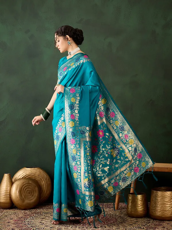 Rama_Cotton_Silk___Premium_&_Elegant_(_Multicolour_Floral_Jacquard_)_Saree_With_Blouse_Piece_For_Women